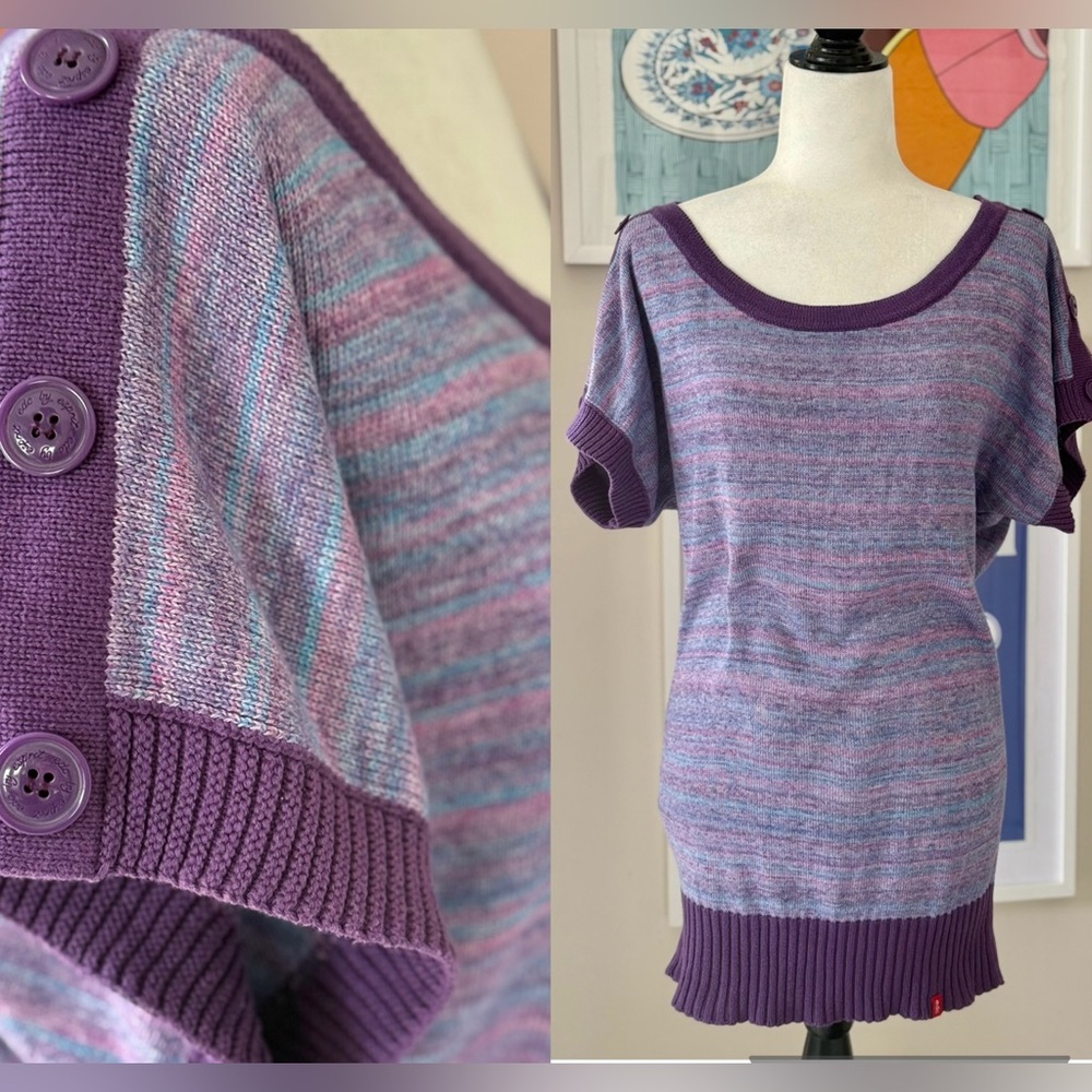 VINTAGE EDC Esprit VTG Italian Purple Striped Cotton Blend Tunic Sweater - M